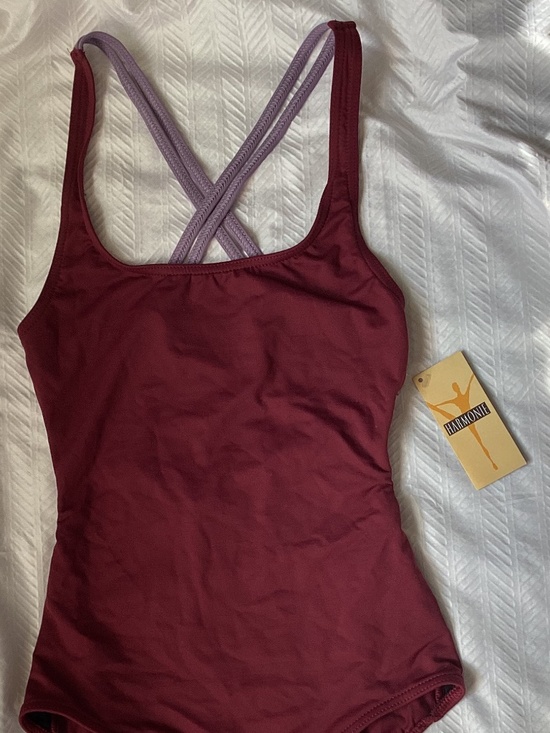 Harmonie Bodywear Other - Harmonie Bodywear Cami Dance Leotard Burgundy w/ Pink Purple strappy back XS NEW
